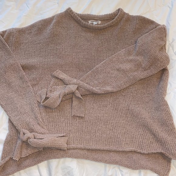 Cozy Brown Scoop neck Sweater with Ties - Picture 1 of 4